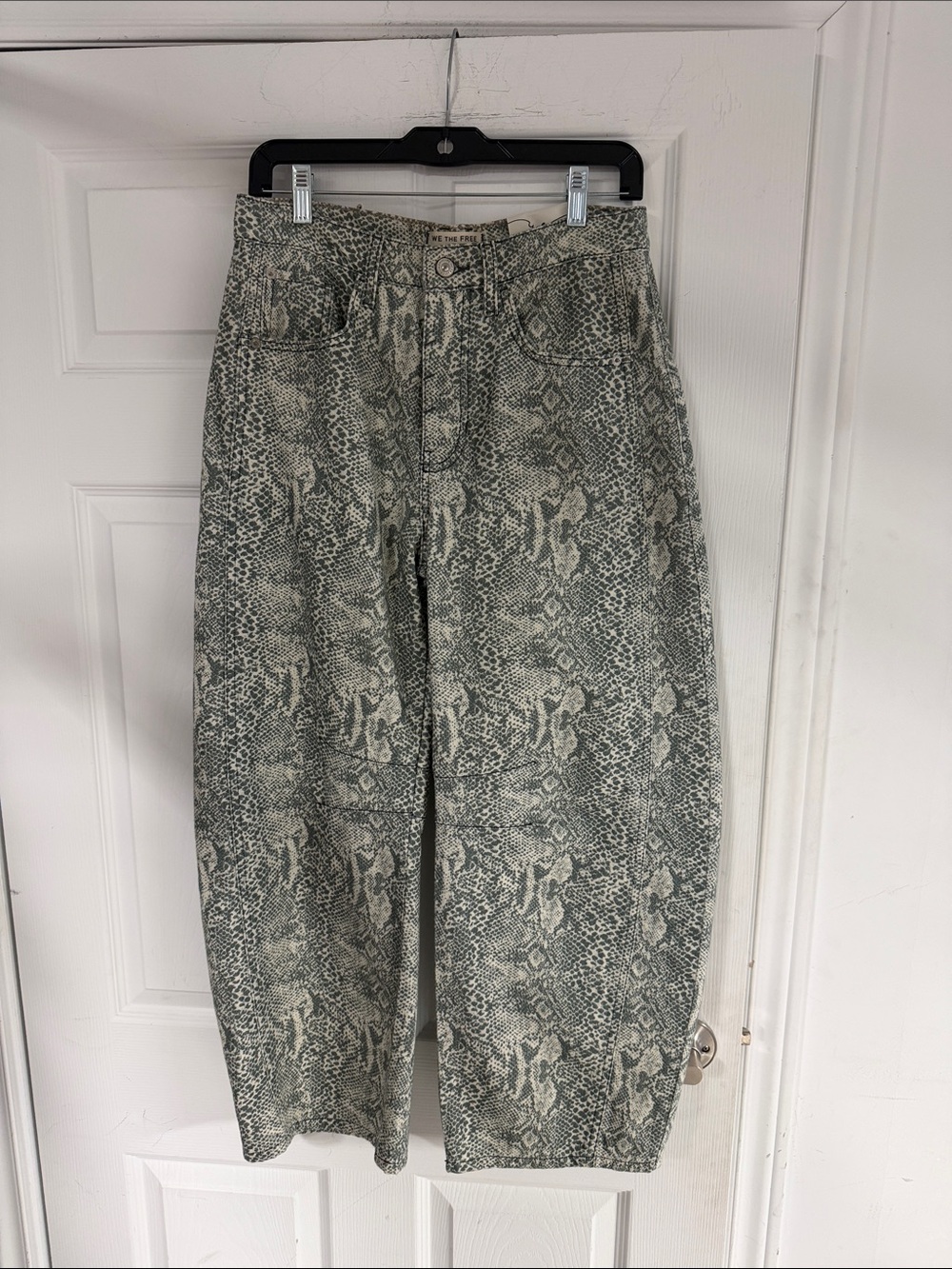 We The Free Snake Print Wide Leg Pants in Green and Cream